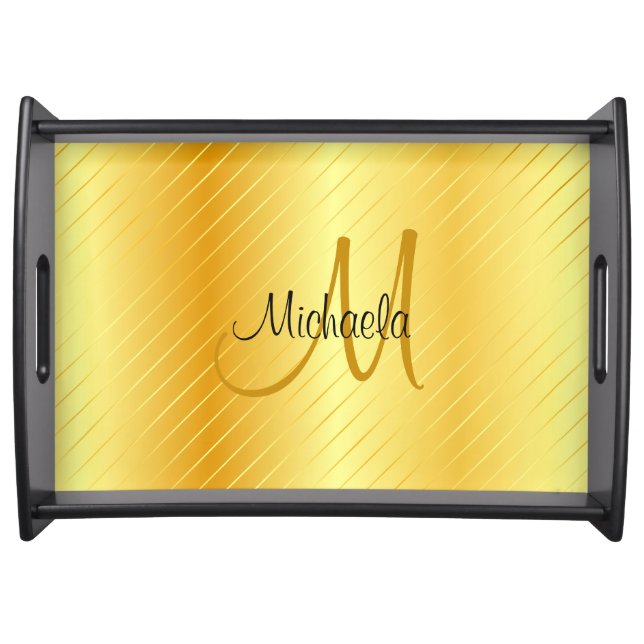 Monogrammed Faux Gold Elegant Modern Template Serving Tray (Front)