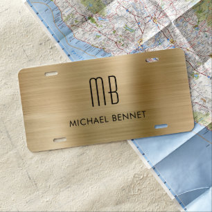 Monogrammed Faux Gold Metallic License Plate