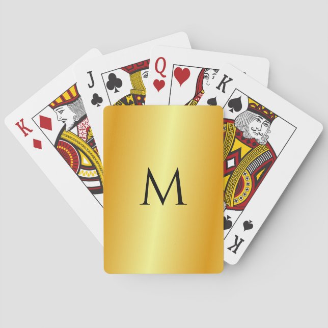 Monogrammed Faux Gold Metallic Look Template Poker Cards (Back)