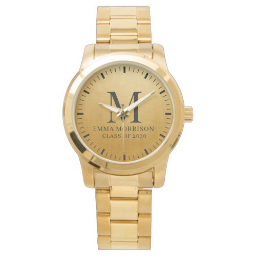 Monogrammed Faux Gold Metallic Women's Watch
