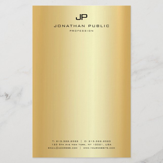 Monogrammed Faux Gold Modern Elegant Template Stationery (Front)