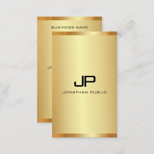 Monogrammed Faux Gold Modern Vertical Luxury Business Card