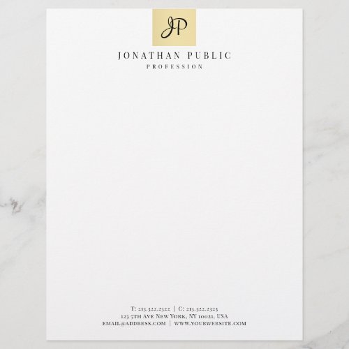 Monogrammed Faux Gold Template Glamour Trendy Letterhead