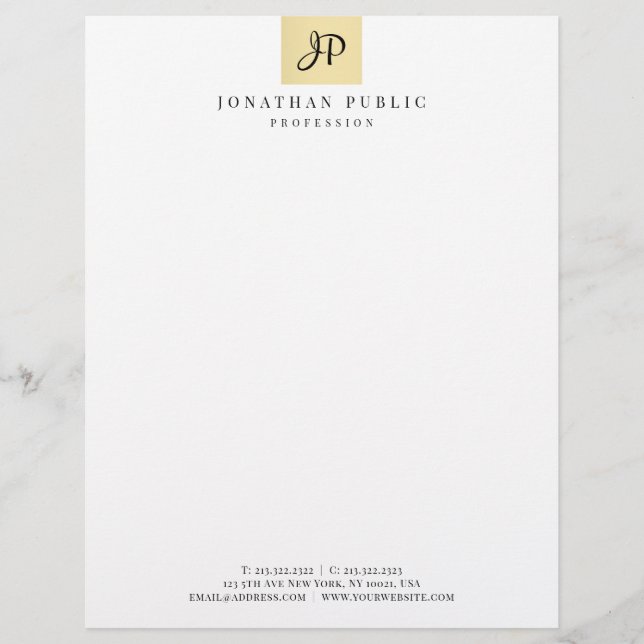 Monogrammed Faux Gold Template Glamour Trendy Letterhead (Front)