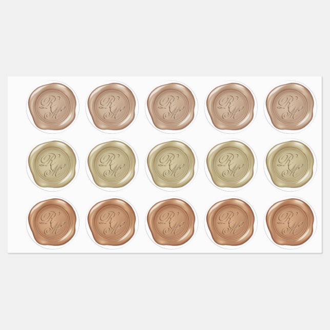 Monogrammed Faux Metallic Look Wax Seals Labels (Sheet)