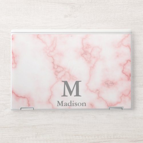 Monogrammed Faux Pink Marble with Name HP Laptop Skin