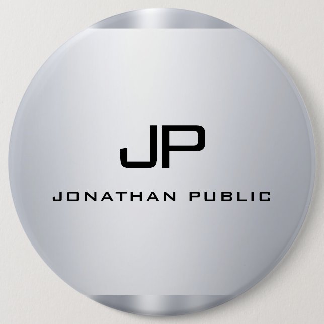 Monogrammed Faux Silver Metallic Look Template Button (Front)