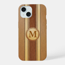 Monogrammed Faux wood iPhone 15 Case