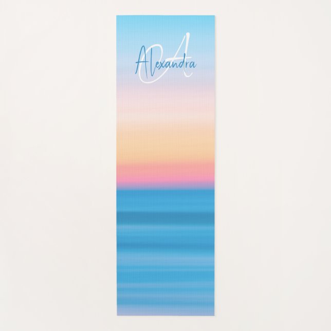 Monogrammed Feminine Pastel Beach Sunset Custom Yoga Mat (Front)