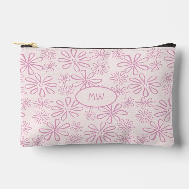 Monogrammed Feminine Pink Blush Floral Pattern  Accessory Pouch (Front)