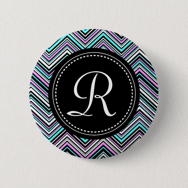 Monogrammed Feminine Tribal Chevron Pattern Button (Front)