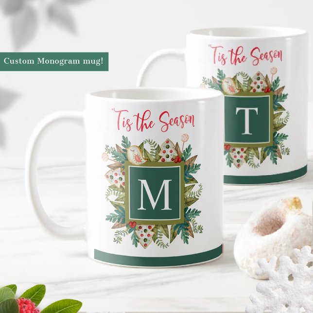 Monogrammed, Festive Greenery and Holiday Cookies Coffee Mug (Creator Uploaded)