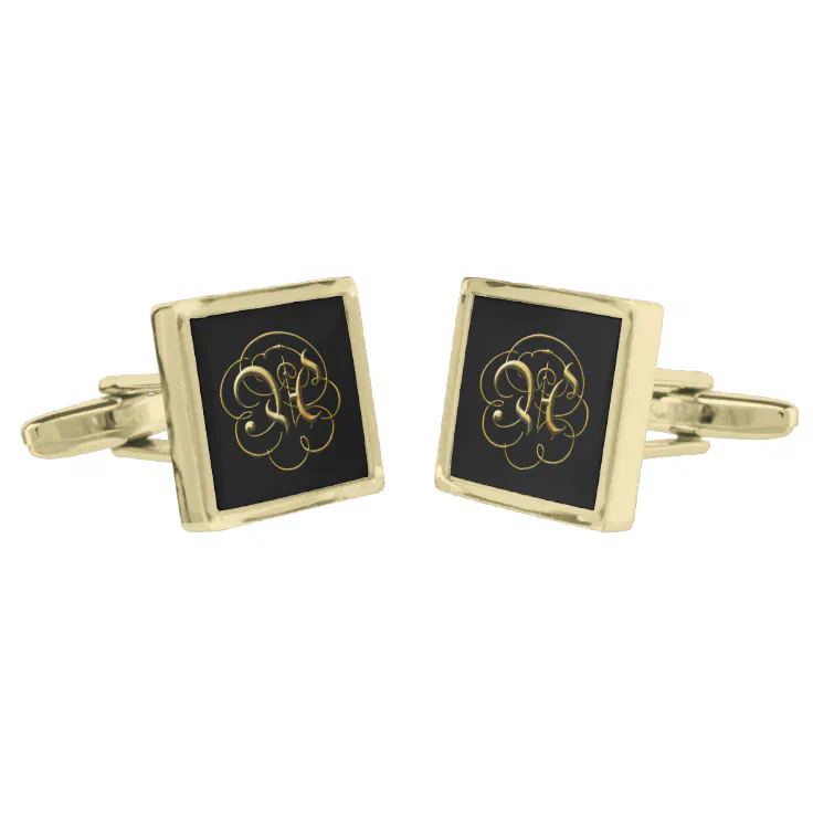 Monogrammed Filigree "A" Square Gold Cuff Links Zazzle