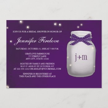 Monogrammed Firefly Mason Jar Bridal Shower Invitation by OccasionInvitations at Zazzle