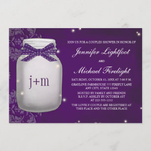 Monogrammed Firefly Mason Jar Couples Shower Invitation