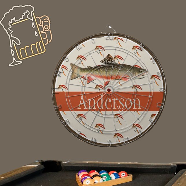 Monogrammed Fishermen Fly Fishing Brook Trout  Dart Board (Creator Uploaded)