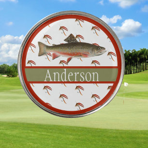 Monogrammed Fishermen Fly Fishing Brook Trout Golf Ball Marker
