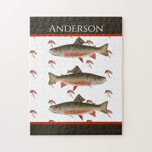 Monogrammed Fishermen Fly Fishing Brook Trout Jigsaw Puzzle