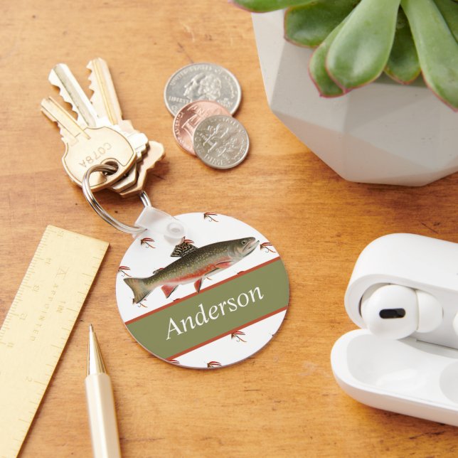 Monogrammed Fishermen Fly Fishing Brook Trout Keychain (Desk)