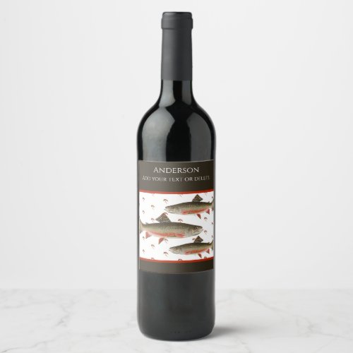 Monogrammed Fishermen Fly Fishing Brook Trout Wine Label