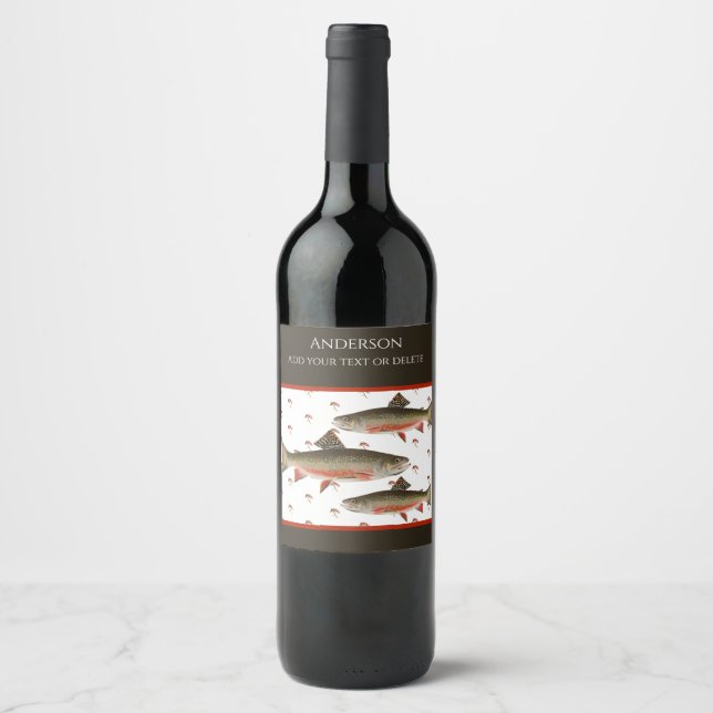 Monogrammed Fishermen Fly Fishing Brook Trout Wine Label (Front)