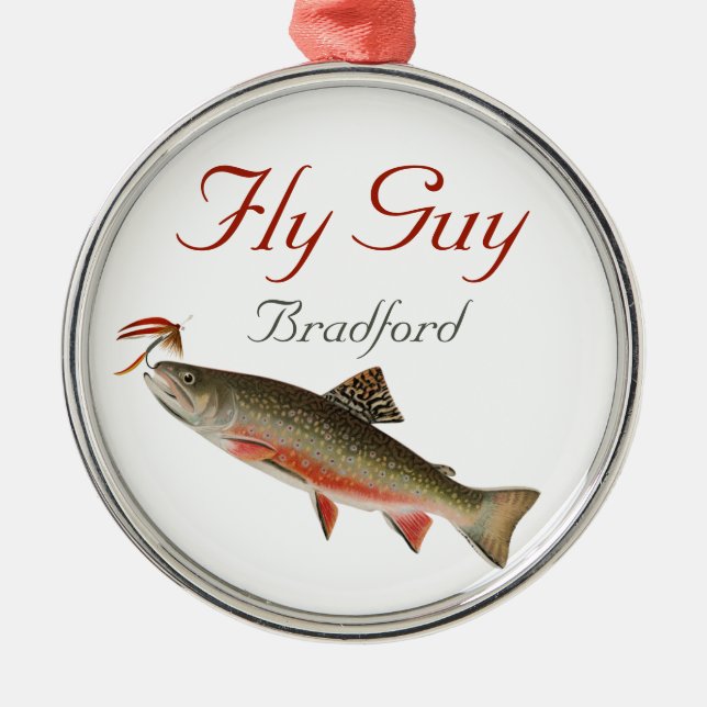 Monogrammed Fishermen  Fly Fishing lure  Metal Orn Metal Ornament (Front)