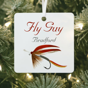 Monogrammed Fishermen Fly Fishing lure Metal Ornament