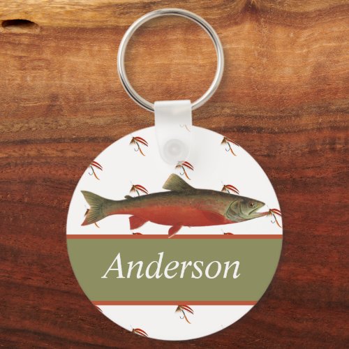 Monogrammed Fishermen Fly Fishing Salmon lure Keychain