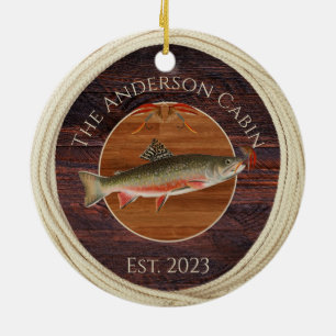 Monogrammed Fishermen Fly Fishing Trout Ceramic Ornament