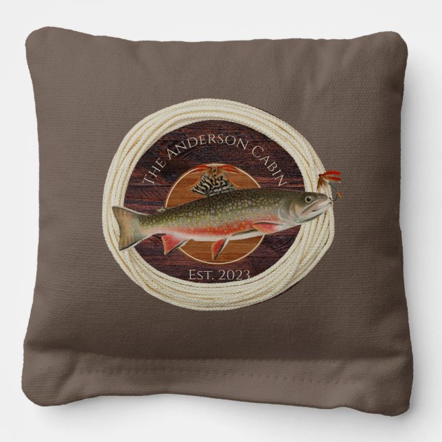 Monogrammed Fishermen Fly Fishing Trout lure  Cornhole Bags (Front)