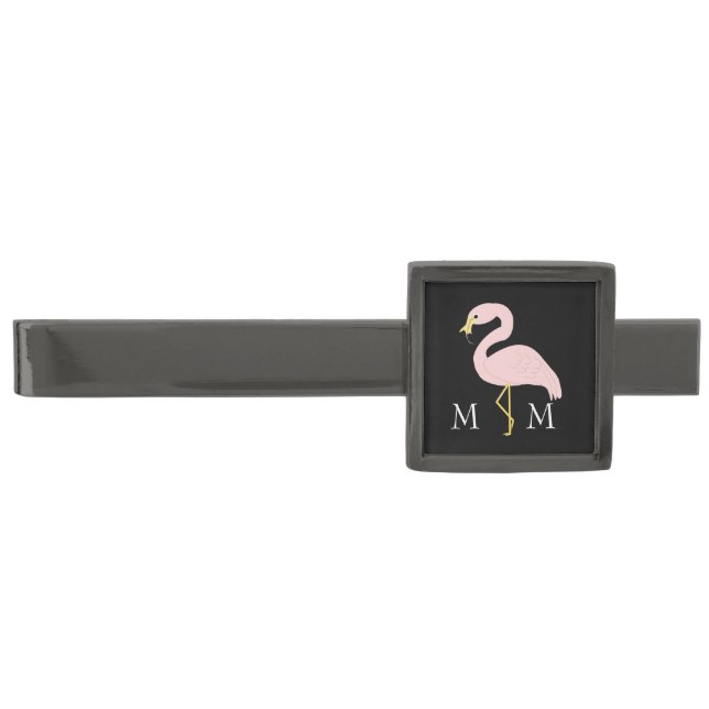 Monogrammed Flamingo Design Gunmetal Finish Tie Clip (Front)