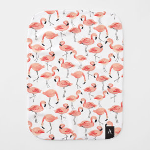 Monogrammed Flamingo Print Baby Burp Cloth