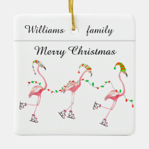 monogrammed Flamingos Christmas ornament