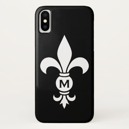Monogrammed Fleur De Lis Simple Black and White iPhone X Case