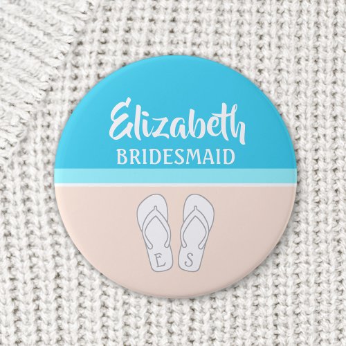 Monogrammed Flip_Flops Beach Wedding Bridesmaid Button