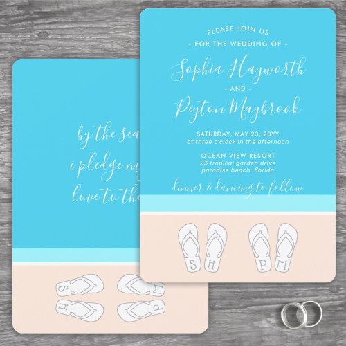 Monogrammed Flip Flops Beach Wedding Modern Simple Invitation