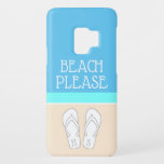 Monogrammed Flip Flops on Sand Modern Beach Please Case-Mate Samsung Galaxy S9 Case<br><div class="desc">Beach Please. Protect your cell phone in style with this modern minimalist beach theme Samsung Galaxy S9 Case. Cover design features personalized monogrammed flip-flops with your initials and a simple sand, sea, and sky coastal inspired color block design. All text can be changed or deleted. The trendy tropical design with...</div>