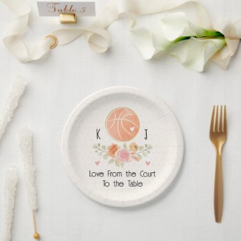 Monogrammed Floral Basketball Wedding Shower Paper Plates by OccasionInvitations at Zazzle