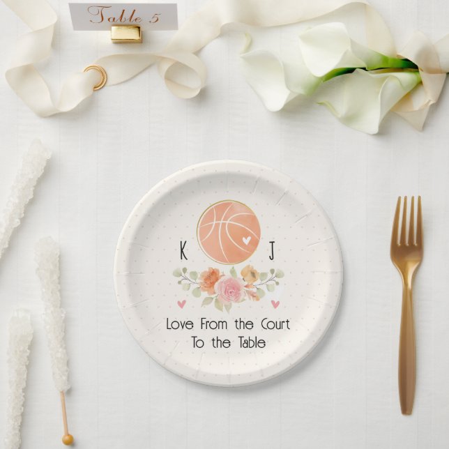 Monogrammed Floral Basketball Wedding Shower Paper Plates (Wedding)