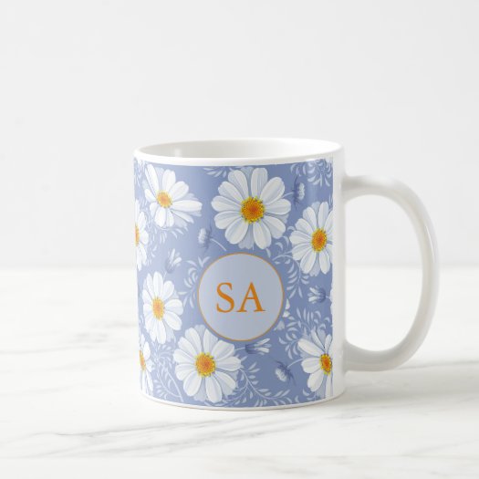 Monogrammed Floral Blue, Orange, White