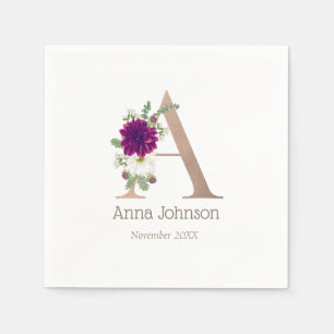 Monogrammed floral bouquet custom letter A Napkins