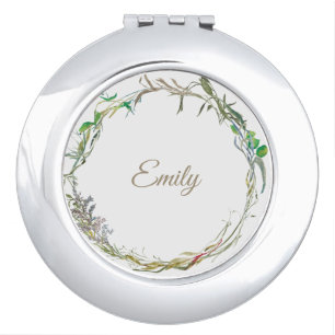 Monogrammed Floral Branchy Compact Mirror