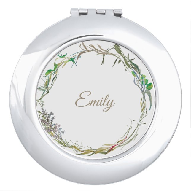 Monogrammed Floral Branchy Compact Mirror (Front)