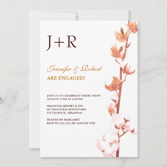Monogrammed Floral Cotton Engagement Invitation (Front)