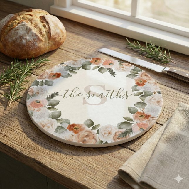 Monogrammed Floral Cutting Board (This beautiful personalized cutting board would make a great wedding or bridal shower gift! )