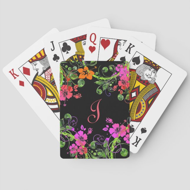 Monogrammed Floral Design Poker Cards (Back)
