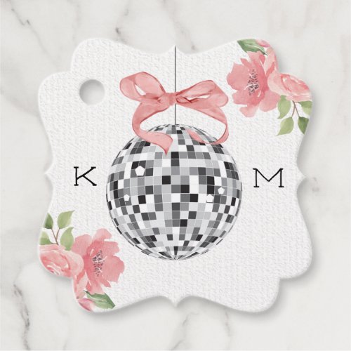Monogrammed Floral Disco Ball Wedding Thank You Favor Tags