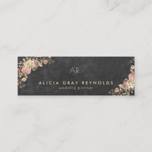 Monogrammed floral elegant chalk wedding planner mini business card