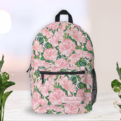 Monogrammed Floral Elegant Pink Printed Backpack