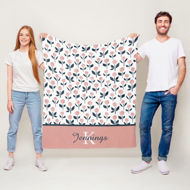 Monogrammed Floral Fleece Blanket (In Situ)